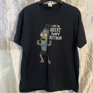 Rick/Beavis mashup tee “I am the Great Poopy Buttholio” SZ L GUC small hole